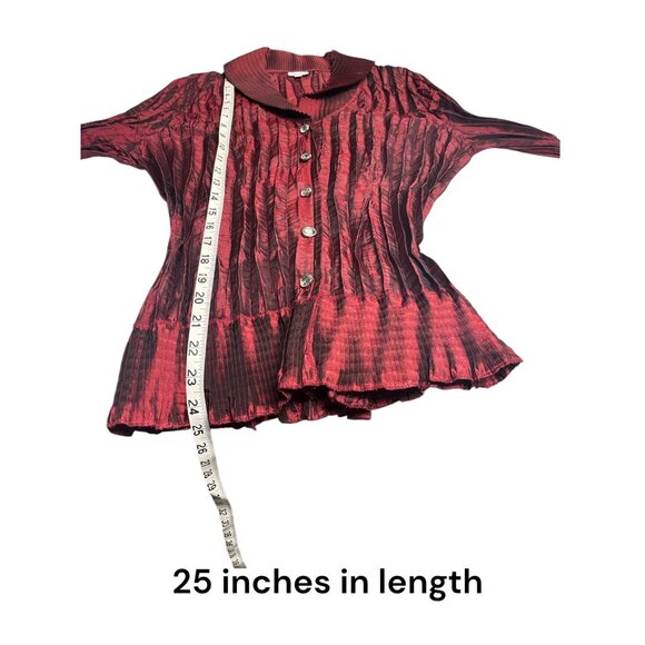 Agara Womens Pleated Button-Up Blouse With Ruffled Cuffs - Medium Elegant Burgun - Picture 9 of 9